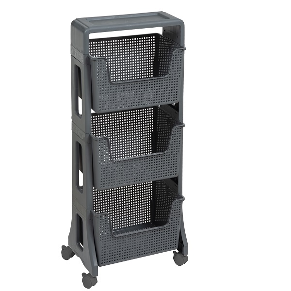 Этажерка "Лофт" 3-х ярусная на колесах (серый) (то)