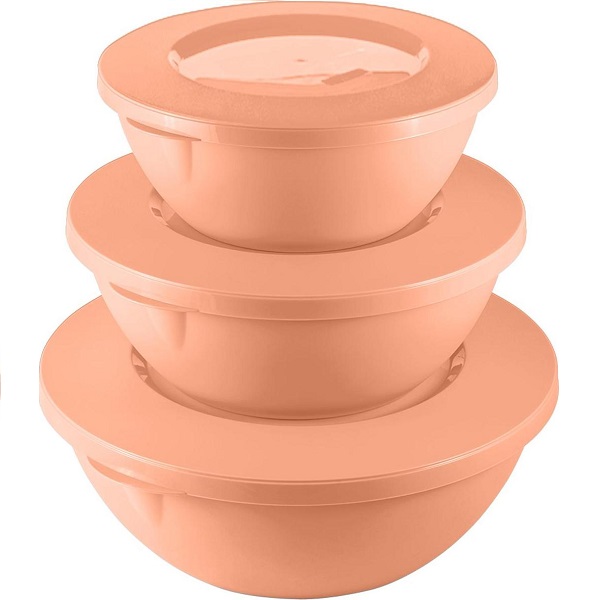 Набор мисок HELSINKI с крышками 3 шт (3л, 2л, 1л) персиковая карамель (то)