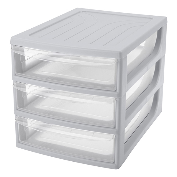 Органайзер А4, 3 ящика, 260х368х265мм (светло-серый) (то)