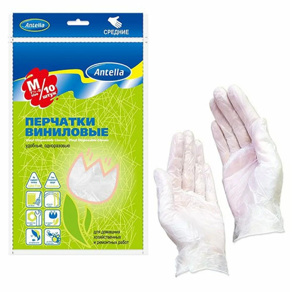 Перчатки ВИНИЛОВЫЕ 10шт размер L Антелла