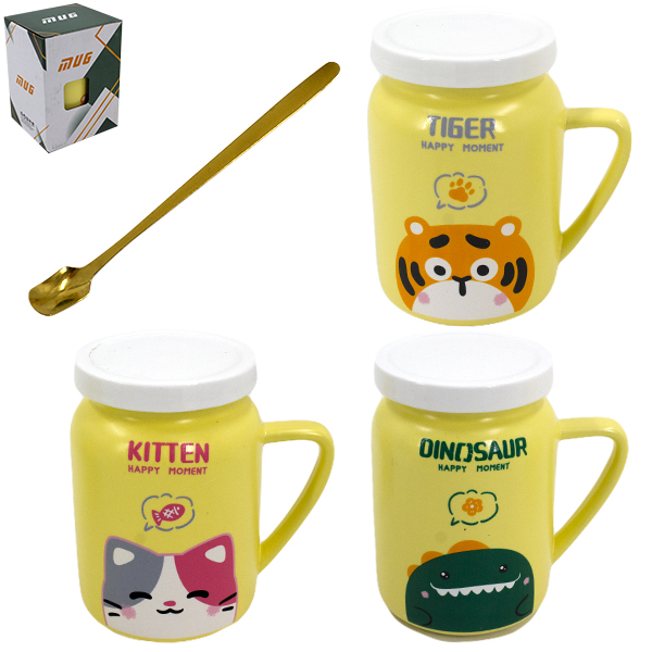 Кружка 350мл, с керамической крышкой и ложкой из нерж