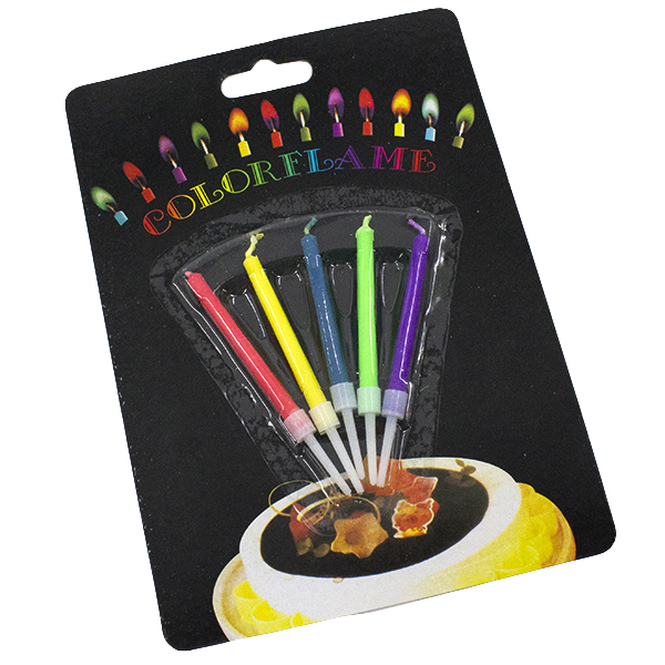 Свечи для торта h-8см цветное пламя (набор 5шт)