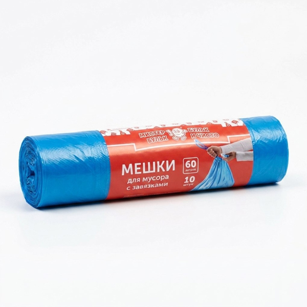 Мешки для мусора с завязками 60 л х 10 шт (сверхпрочные), 20 мкм