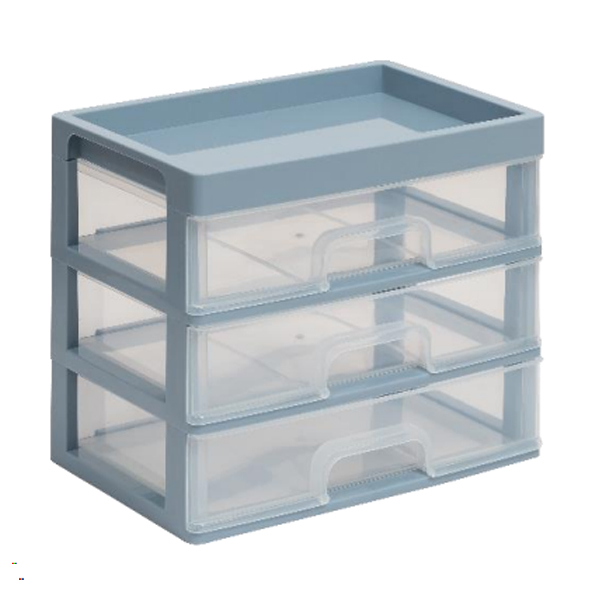 Органайзер для мелочей 3 ящика (серо-синий/прозрачный)