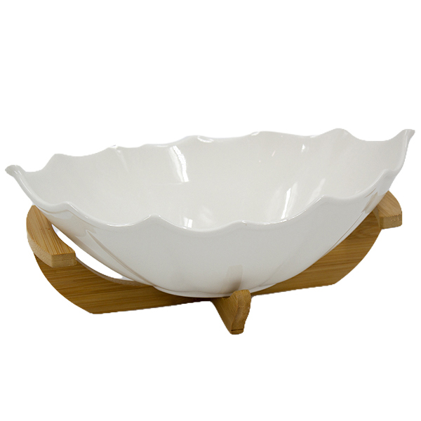Блюдо керамическое на бамбуковой подставке 31*18*10см (без упаковки)