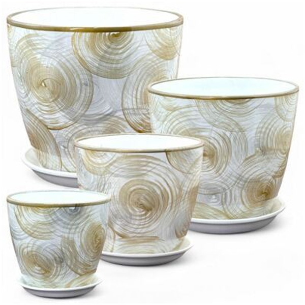 Комплект горшков Роспись бутон сатурн белый кмпт из 4-х (РС140)