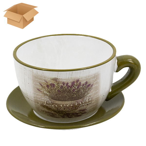 Горшок цветочный керамический ЧАШКА С БЛЮДЦЕМ, Ф-20см, h-12см (бежевый)