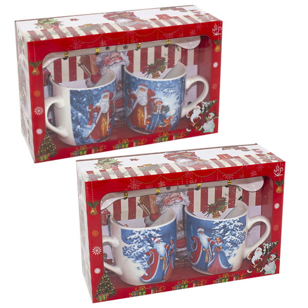 Кружка 210мл НГ  в подарочной коробке (2шт, с ложками)