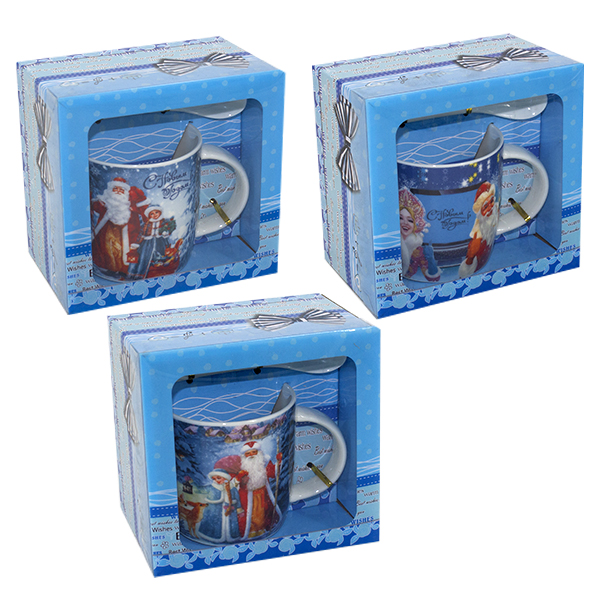 Кружка 350мл НГ с ложкой,  в подарочной коробке