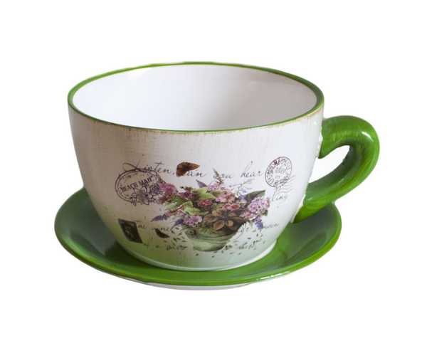 Горшок цветочный керамический ЧАШКА С БЛЮДЦЕМ, Ф-20см, h-12см (тиффани)