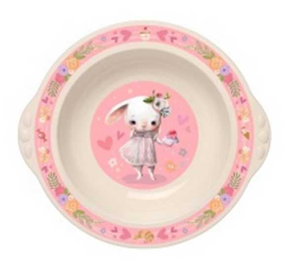 Тарелка детская глубокая с розовым декором (бежевый) (то)