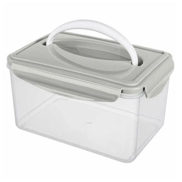 Контейнер для холодильника и СВЧ "SMART LOCK" с ручкой 2,5л (прямоуг.) Светло-серый (то)