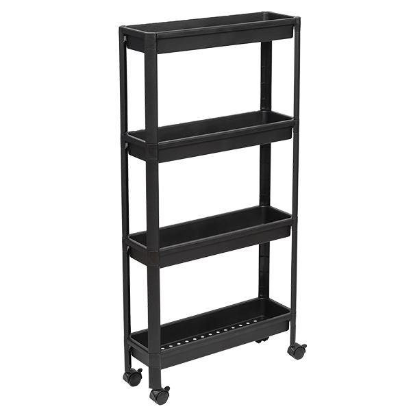 Этажерка узкая VIKEA 4-х ярусная на колесах (черный) (то)