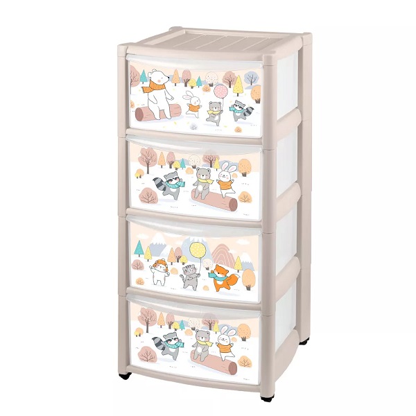 Комод детский на колесах с аппликацией (4 ящика) св.-бежевый (то)