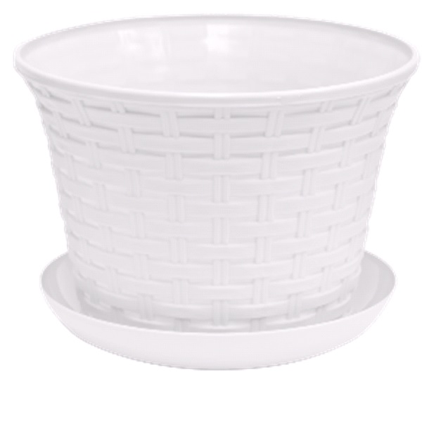 Кашпо круглое "Ротанг" 3л с поддоном (белый) (то)