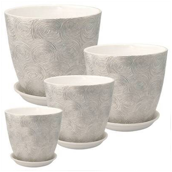 Комплект горшков Роспись бутон диско серый кмпт из 4-х (РС189)