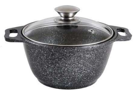 Кастрюля 2л со стеклянной крышкой, АП (темный мрамор)