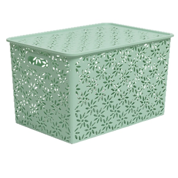 Корзинка "Ромашки" 14л  350х245х205мм с крышкой (нефрит) (то)