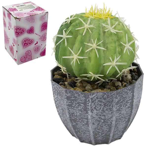 Цветок искусственный КАКТУС h-16см, в пластиковом горшке