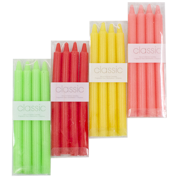 Свечи классические цветные h-25см (набор 4шт)