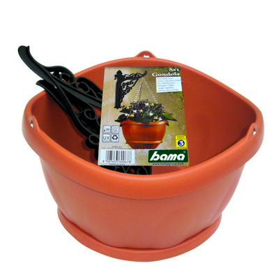 Кашпо с поддоном ГОНДОЛА D-28см подвесное + крючок (терракот)~5.5 литров