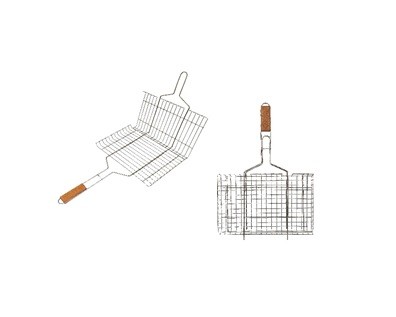 Решетка для гриля из нержав.стали 380х260 с деревянной ручкой (хпп) (то)