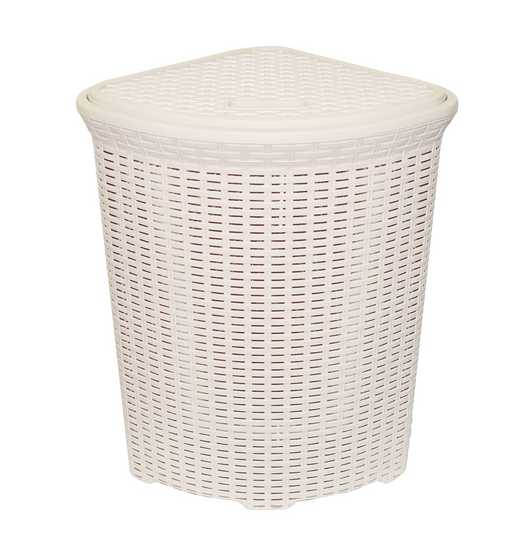 Корзина для белья угловая с крышкой 60л. Ротанг (слоновая кость) (то)