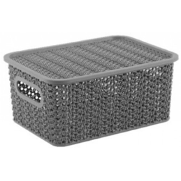 Корзинка "Вязь" 3л 235х173х105мм с крышкой (серый) (то)