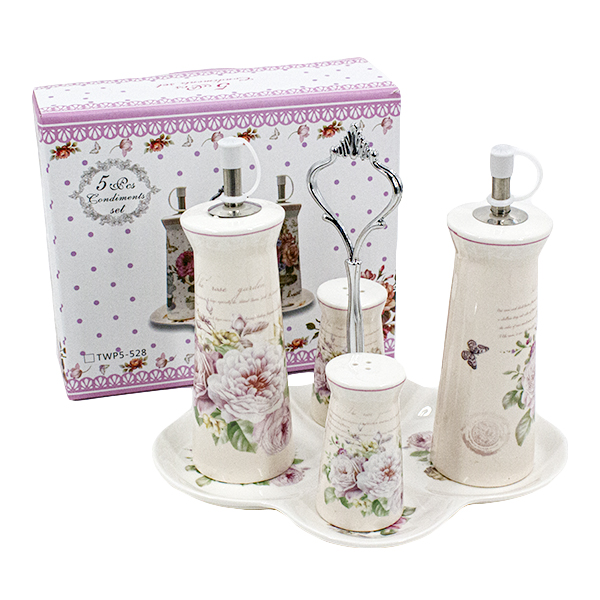 Набор для специй керамический, на подставке (емкость для масла и уксуса - 2шт / солонка - 2шт)