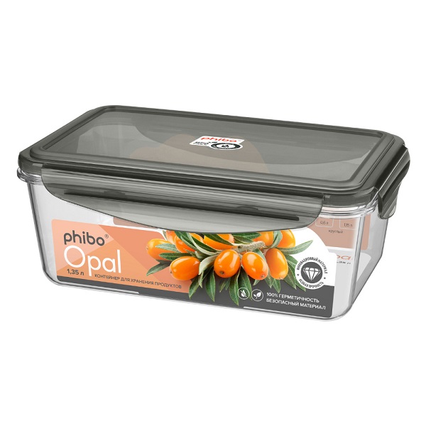 Контейнер для продуктов герметичный "OPAL" прямоуг. 1,35л (черный) (то)