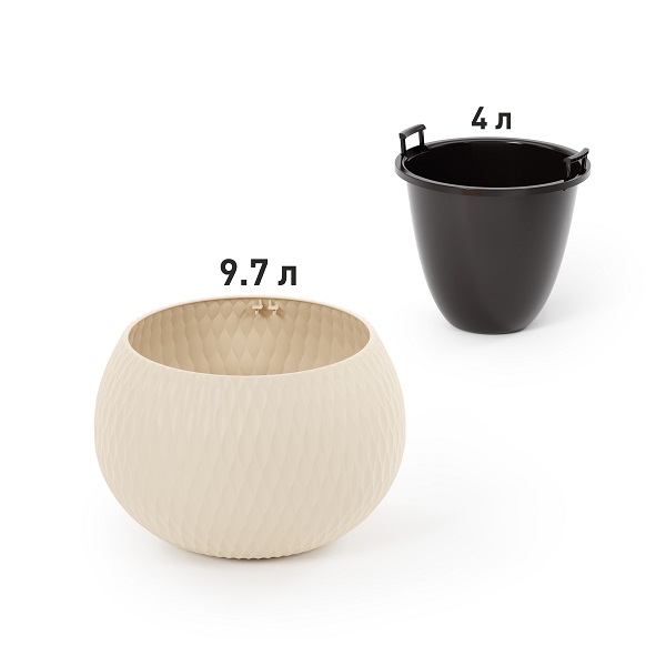 Кашпо "Жемчужина" 4/9,7л (со вставкой) (бежевый) (то)