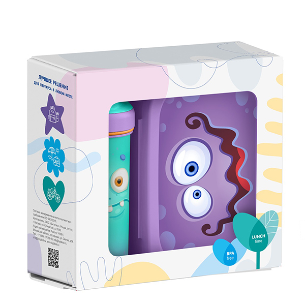 Набор: ланч-бокс 0,98л и бутылка для воды с петлей 0,4л с декором (сиреневый)(то)