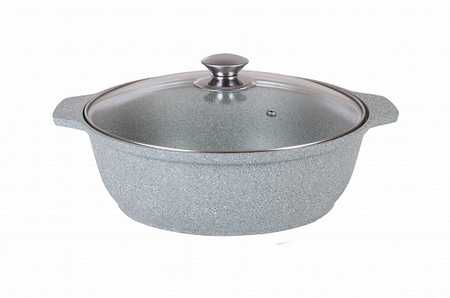 Кастрюля-жаровня 3л со стеклянной крышкой АП (фисташковый мрамор)