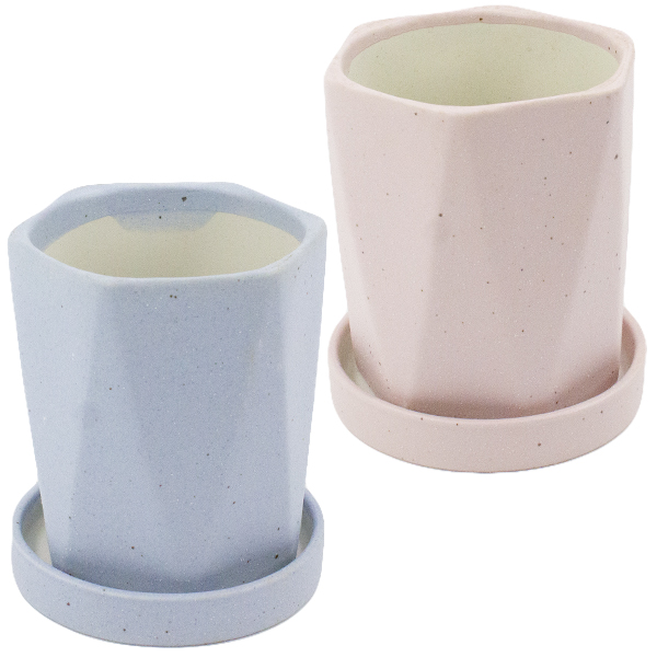 Кашпо керамическое ШЕСТЬ ГРАНЕЙ  Ø-12см h-15см, с поддоном