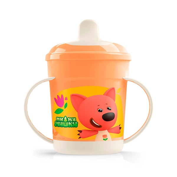Поильник с ручками и декором 320мл "МИ-МИ-МИШКИ" (оранжевый)(то)