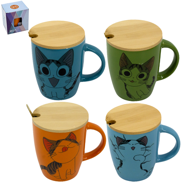 Кружка 350мл, с бамбуковой крышкой и ложкой из нерж