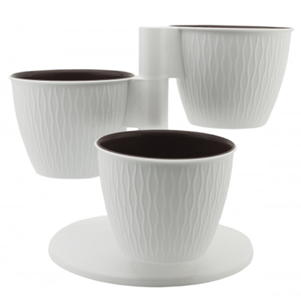 Каскад Пирамида из 3-х горшков с вкладками на подставке Белый