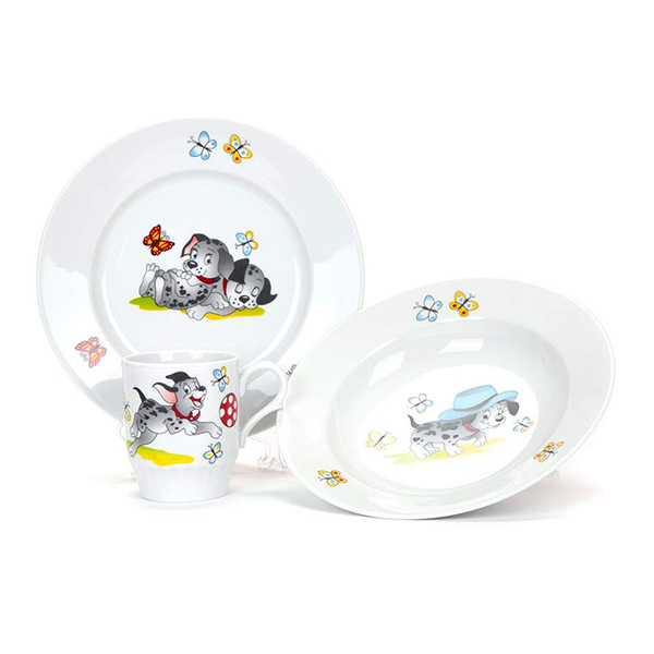 Набор посуды 3пр. "Озорные щенки" И.У (т.200мм мел.,т.200мм гл.,кружка, 210мл Русское поле)