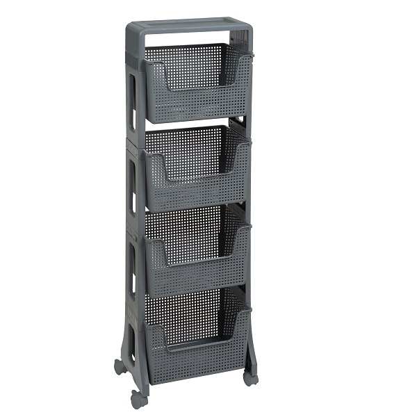 Этажерка "Лофт" 4-х ярусная на колесах (серый) (то)