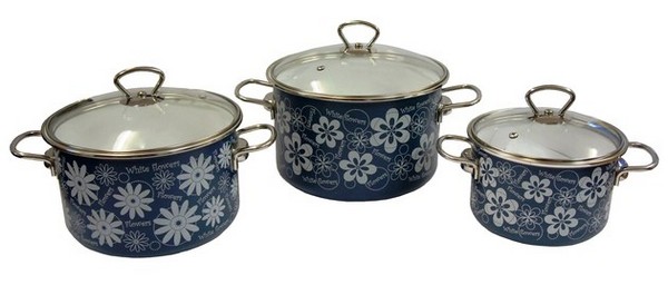 Кастрюля "Цветочная Полоса" с крышкой 4л мат.бирюза