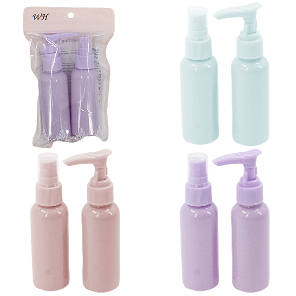 Дорожный набор для коcметики 2шт (флакон-дозатор 60мл, флакон-распылитель 60мл) пластик