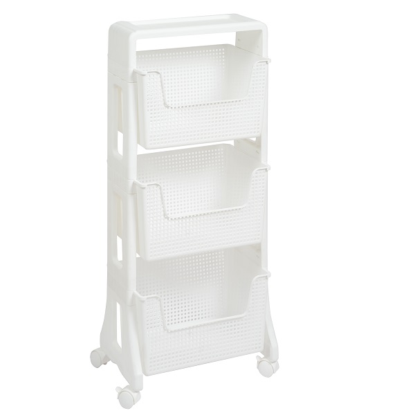 Этажерка "Лофт" 3-х ярусная на колесах (белый) (то)