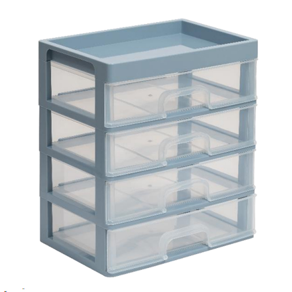 Органайзер для мелочей 4 ящика (серо-синий/прозрачный)