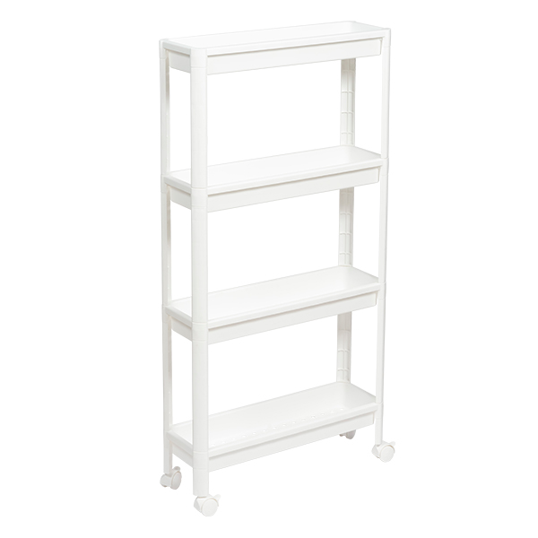 Этажерка узкая VIKEA 4-х ярусная на колесах (белый) (то)