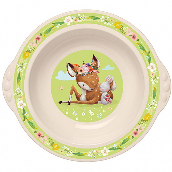 Тарелка детская глубокая с оранжевым декором (белый) (то)