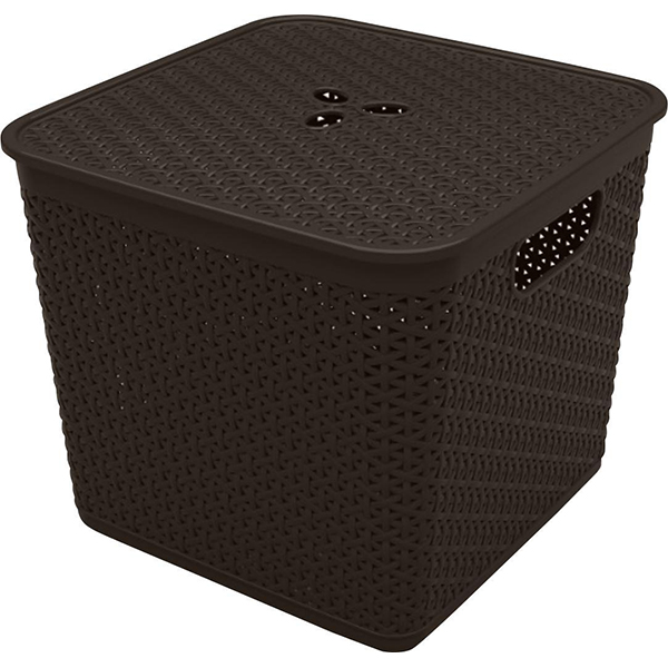 Корзина квадратная Rattan 21л (с крышкой) темный каштан (то)