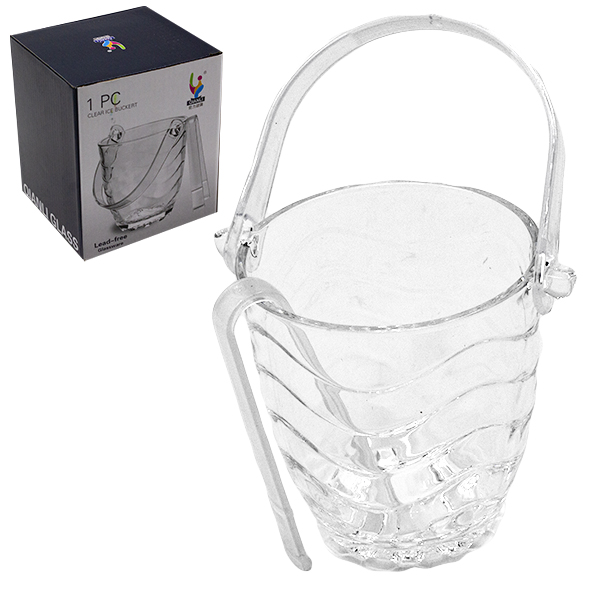 Ведро для льда 1л стеклянное с пластиковыми щипцами