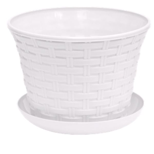 Кашпо круглое "Ротанг" 8л с поддоном (белый) (то)