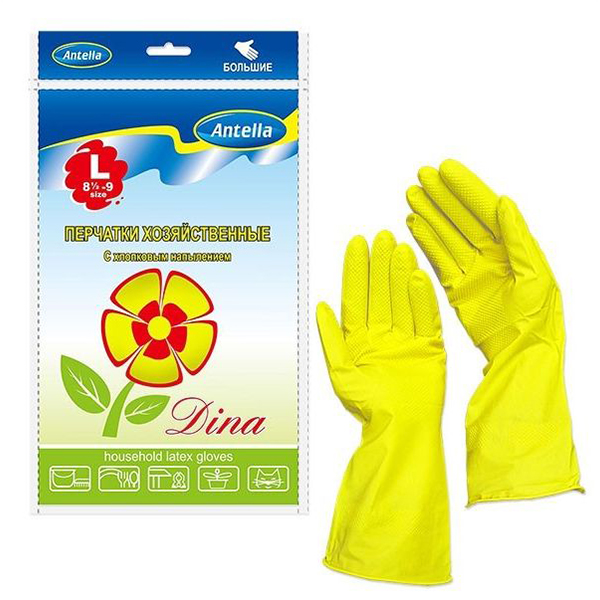 Перчатки резин. с хлопком ДИНА L большие Антелла