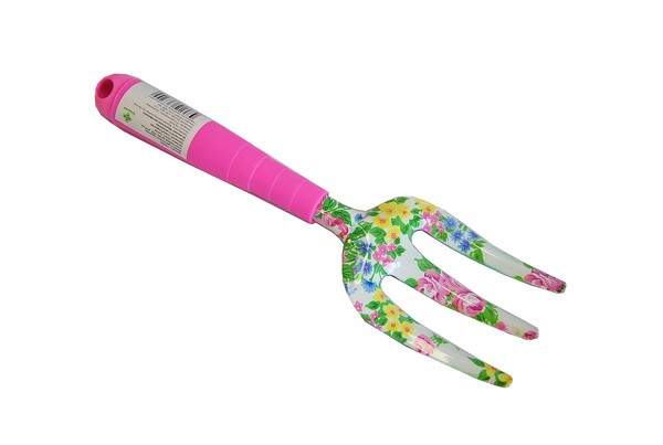 Вилка для ухода за растениями, металлическая, с пластиковой ручкой ЦВЕТНОЙ ПРИНТ  l=29, w=9см